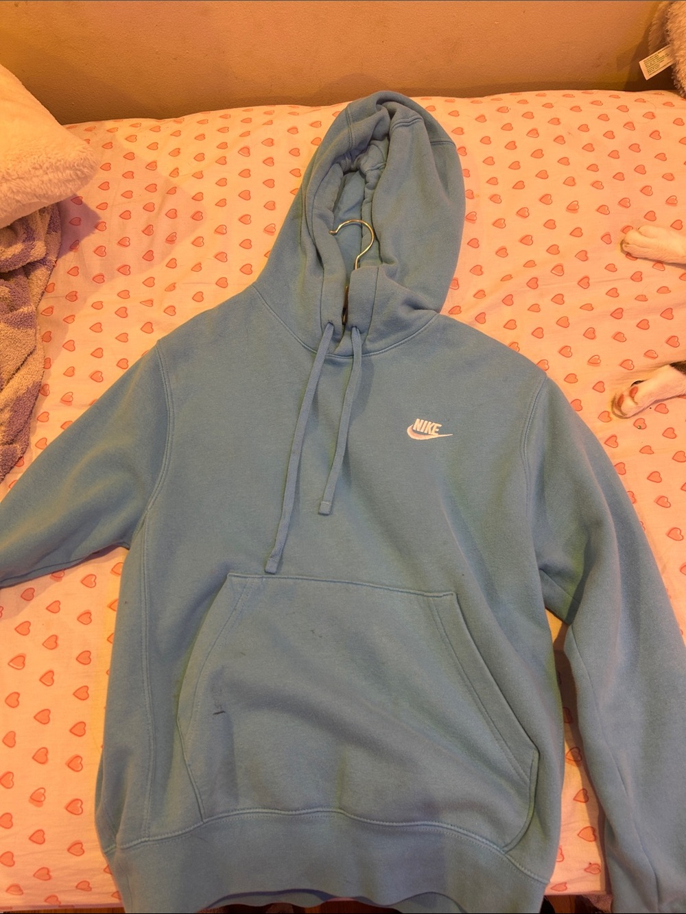 Nike Light Blue Fleece Hoodie with White Swoosh